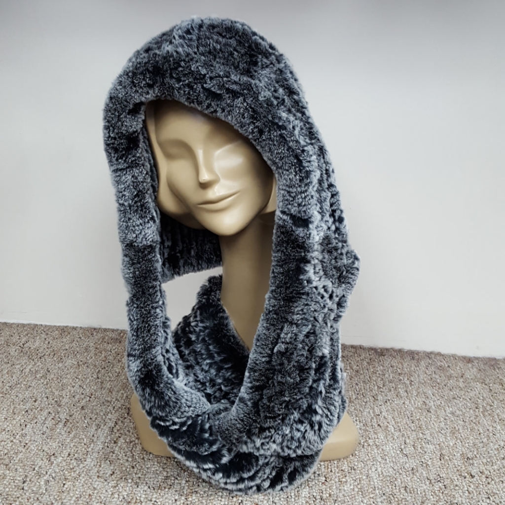 Rex Rabbit Fur Knitted Infinity Scarf And Hood